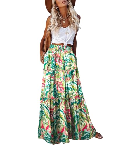 EARKOHA Womens Casual High Waist Tie Paisley Print Long Maxi Skirt with Pockets