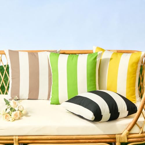 Image of Allorry Outdoor Pillow Covers 20x20 Set of 2 Light Brown Striped Decoration Throw Pillow Covers for Spring Summer Outdoor Waterproof Garden Patio Furniture Sofa Bed Home Decor JB007-L20