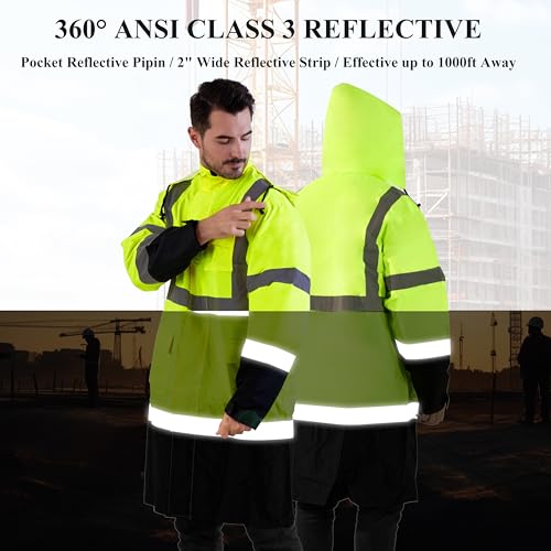 Z&Q LABOR Raincoat Safety Work Rain Gear for Men Waterproof with Hood, High Visibility Rain Gear,Rain Suits for Men3