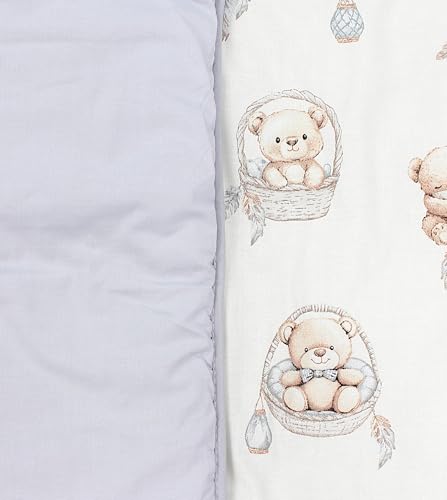 TupTam Krabbeldecke für Baby 120x120 cm - Gepolsterte Spieldecke Baby Baumwolle, XXL, OEKO-TEX, Weich & Hautfreundlich, Farbe: Teddybären in Körbchen Beige Ecru