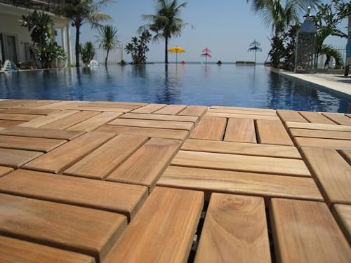 Bare Decor BARE-WF2009 Solid Teak Wood Interlocking Flooring Tiles (Pack of 10), 12" x 12", Brown