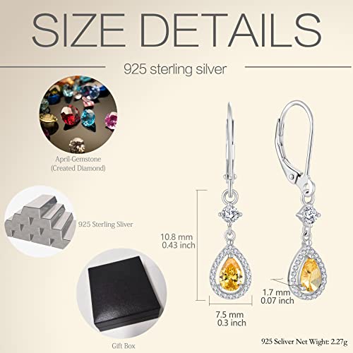 Crystal Dangly Earrings For Women - Guesma 6X4Mm Leverback Earrings Topaz Teardrop Created Birthstone - 925 Sterling Silver Wedding Earrings Jewelry #TOP5