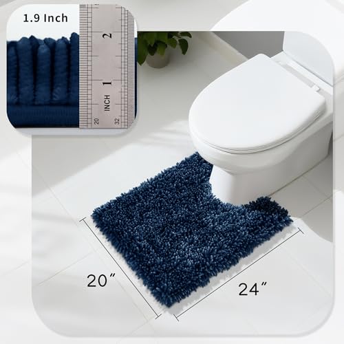 Image of Yimobra Toilet Rugs U Shaped Washable, Extra Thick Soft Absorbent Chenille Contour Bathroom Rugs for Toilet 24x20 Inch, Quick Dry Non Slip Toilet Mat for Bath Floor, Peacock Blue