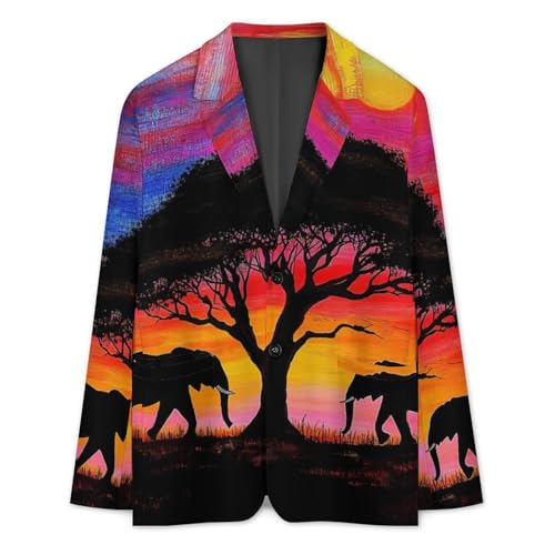 Sunset with African Elephants Mens Blazer Lightweight Sport Coat Two Button Suit Jackets3