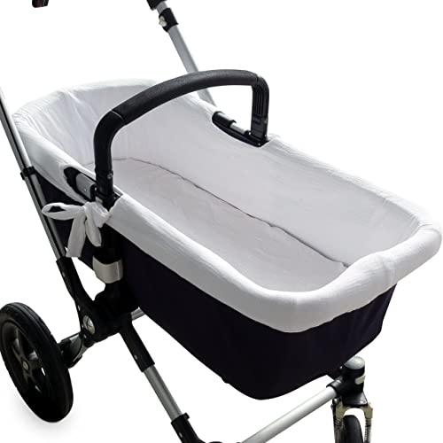 KINAF BABY Funda Capazo Interior Carrito Bebe. Algodón 100 % Suave y Transpirable (Blanco Bambula)