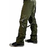 Darkrock Prime Quality Men's Bondage Straps Zipper Gothic Punk Army Green Goth Jeans Pants (Medium)
