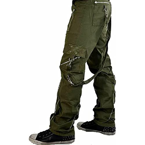 Darkrock Men's Bondage Straps Zipper Gothic Punk Army Green Goth Jeans Pants