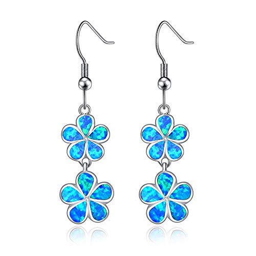 CiNily Gold Plated Flower Shaped Opal Hypoallergenic Stud Earrings Flower Dangle Drop Earrings Jewelry Gift for Women Girls Gemstone Earrings, 5 x 3 mm (stone), 1 5/8" x 11 mm (earring), Stone