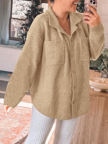 Image of Saodimallsu Womens Collared Cardigans Button Down Fall Sweater Jackets Oversized Casual Long Sleeve Knit Shirts