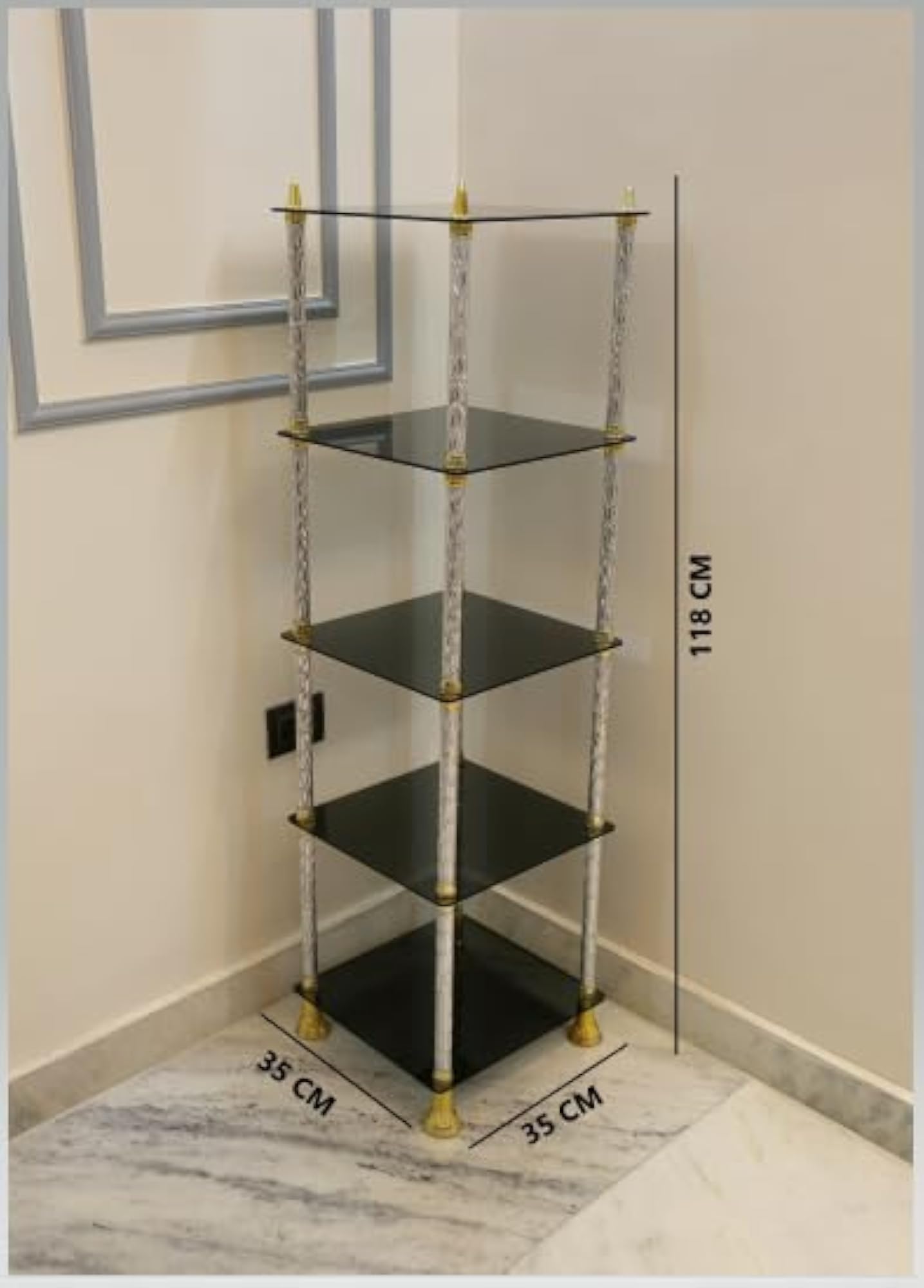 Glass Wooden Corner Shelf for Home Decor