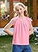 Haloumoning Girls Lace Short Sleeve T Shirts Kids Cute Pleated Blouse Summer Casual Tops Tees 5-14 Years Pink