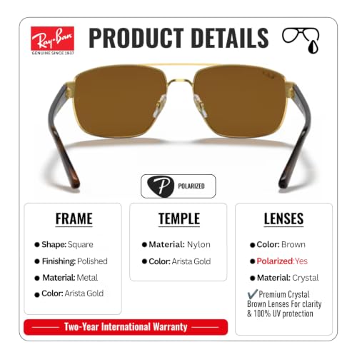 Image of Ray-Ban RB3663 Square-Round Shaped Sunglasses for Men with Official RAYBAN Eyewear Kit