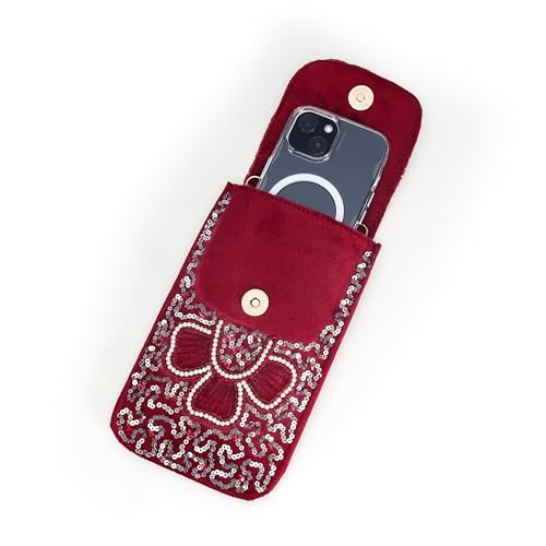 Image of J I ACCESSORIES Velvet Saree Clutch Mobile Pouch Waist Clip Ladies Purse Gift For Women