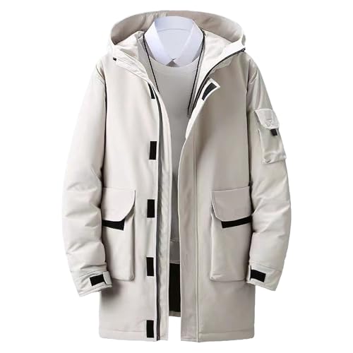 Veste à capuche épaisse mi-longue homme beige 3XL DGKaxiyaHM