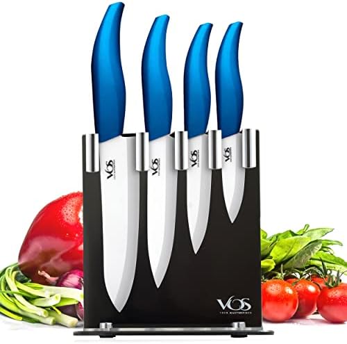 Vos Ceramic Knife Set, Ceramic Knives Set For Kitchen, Ceramic Kitchen Knives With Holder, Ceramic Paring Knife 3", 4", 5", 6" Inch Blue