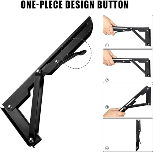 Image of Folding Shelf Bracket 20cm Heavy Duty Metal Wall-Mounted Collapsible Shelf Bracket Space-Saving - Black (20cm)