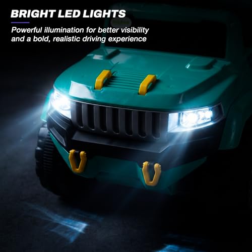 Image of Baybee Speedy Baby Ride on Car for Kids | Portable Kids Car with LED Lights, Music & Storage Basket | Push Toy Cars with High Backrest | Toddler Rideons Jeep for 1 to 3 Years Boys Girls (Green)