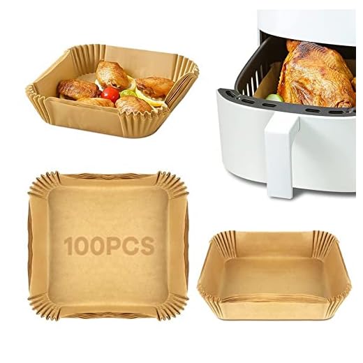 100 peças de forro de papel descartável air fryer 20 cm papel de cozimento antiaderente para fritadeira a ar à prova de óleo pergaminho à prova d'água para assar micro-ondas (quadrado-natural)
