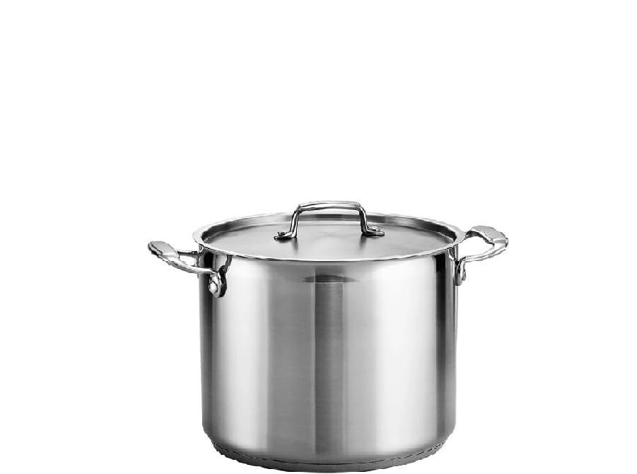 Stainless Steel Stock Pot with Stainless Steel Lids- Deep Two Tone Silver Pot, Induction Base (22 cm Diameter - 6.5 Litre)