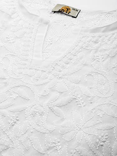Image of Ada Women's Georgette Regular Fit Chikankari Hand Embroidered Lucknow Short Kurti Top A911224