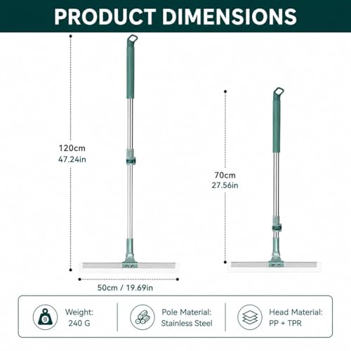 Image of Misamo Enterprise Wiper Mop for Floor Cleaning, 50 cm, Green, Pack of 2 | Telescopic Handle, Streak-Free Cleaning, Durable EVA Blade, Lightweight Design, 360 Swivel Head, Smooth Floor Glide