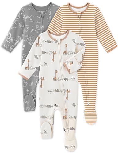 Image of FILLEEP Baby Sleepers 3 Pack Cotton Pajamas for Newborn 0-3 3-6 6-9 Months Boys Girls Clothes Sleep 'N Play Footie PJs