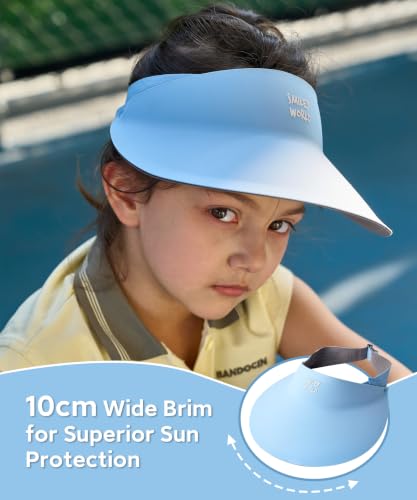 Image of SMILEYWORLD Kids Sun Visor Hats for Girls Boys, UPF 50+ Adjustable Cooling Sports Hat, Packable Visor for Tennis, Pickleball