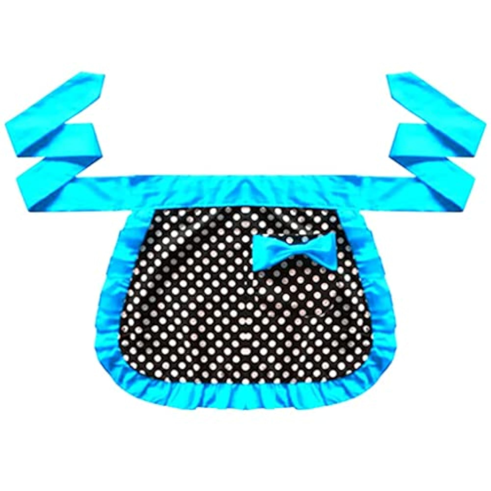 Short Cotton Waist Serving Apron with Bowknot, Blue