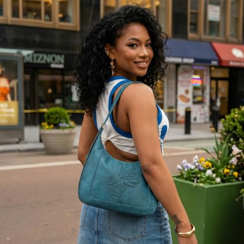 Image of Shoulder Bag for Women, Small Embossed Vegan Leather Hobo Purse | Elegant Crescent Shape Shoulder Purse with Top Handle, Adjustable Strap, Underarm Style for Daily Use, Travel & Gift Choice