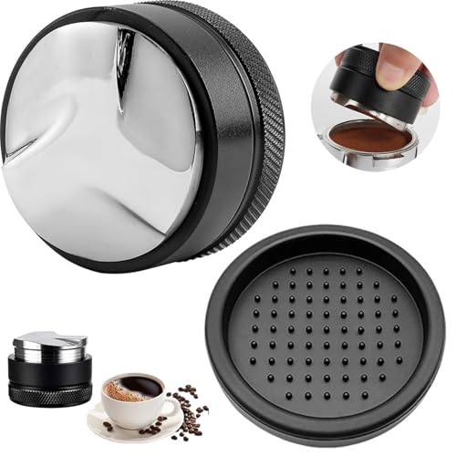 Distributeur de Café Niveleur Café 58mm Outil de Nivellement Tamper Accessoire Barista avec Support Silicone, Acier Inoxydable 304, Profondeur Réglable