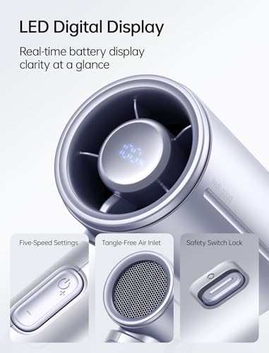 Image of JISULIFE Mini Handheld Fan Life9S - Sleek Chrome: Turbo Power, 22 Hours Cooling, LED Display, 5000mAh, 5-Speed, Small Portable Fan for Travel, Cruise, Concerts, Trendy Gifts for Women Men-Blue