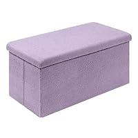 PINPLUS Folding Storage Ottoman Bench, Sherpa Ottoman with Storage, Large Long Shoes Bench Chest with Lid, Footrest for Living Room, Entryway, Purple, 31.5'' x 15.7'' x 15.7''