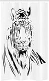ABAKUHAUS Tiger Schmaler Duschvorhang, Schwarzer Umriss Jäger Katze, Badezimmer Deko Set aus Stoff mit Haken, 120 x 180 cm, Schwarz
