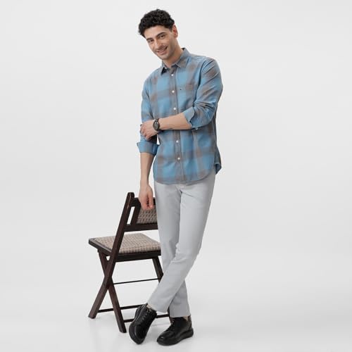 Image of BASICS 100% Cotton Checked Shirt for Men | Slim Fit | Everyday Smart Casual Wear | Full Sleeve