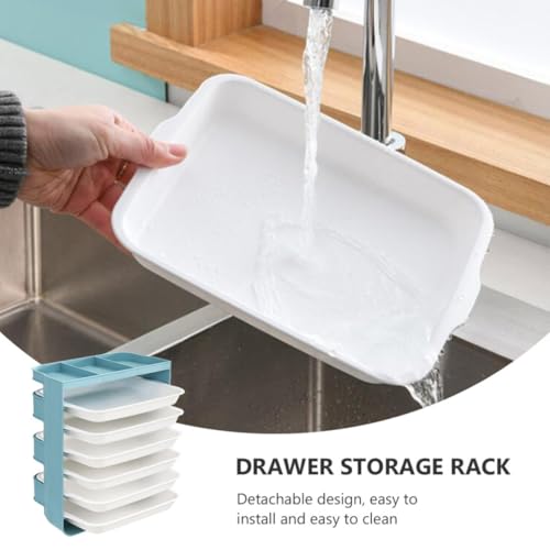 Organizador de cocina de plástico de pared con cajones apilables color verde 4
