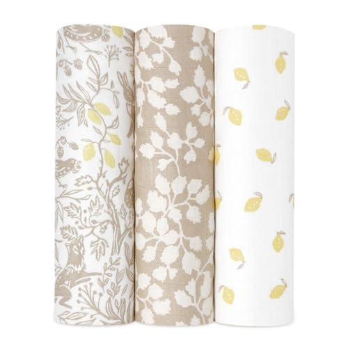 Image of aden + anais Silky Soft Swaddle Blanket, Boutique Muslin Blankets for Girls & Boys, Baby Receiving Swaddles, Ideal Newborn & Infant Swaddling Set, Perfect Shower Gifts, 3 Pack, Natural Woodland