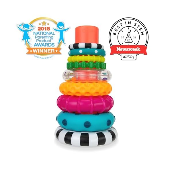 Sassy Stapel of Circles Stapelring STEM Lernspielzeug, ab 6 Monaten, mehrfarbig, 9-teiliges Set – Bild 3