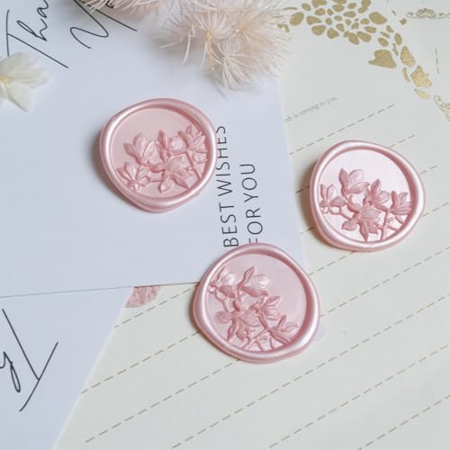 Pilloze 50Pcs Pink Olive Branch Wax Seal Stickers, 3D Self-Adhesive Pink Wax Seal Stickers for Envelope or Wedding Invitation Good Adhesion and Easy to Use — view 3