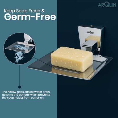 Image of ARQUIN ARQUIN Soap Dish for Bathroom | 304 Grade Stainless Steel Soap Dish Tray | Soap Holder for Bathroom Accessories Set | Soap Stand | Drainage Slots Soap Stand for Washbasin Selvi (Chrome)