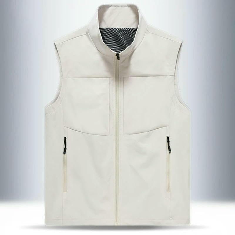 Chaleco ligero con cremallera para hombre cortavientos beige S 2