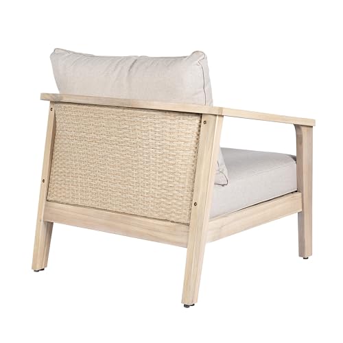Merax 1 Piece Outdoor Acacia Wood and Wicker Club Chair, Light White Finish with Beige Cushion, Patio Garden Armchair by Merax - Used condition - Image 5