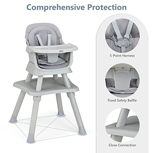 Image of INFANS 8 in 1 Baby High Chair, Convertible Highchair for Babies and Toddlers, Infant Dining Booster Seat, Building Block Table, Kids Stool Table Chair Set with Removable Tray