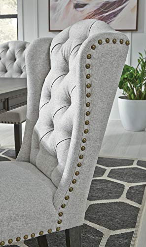Signature Design By Ashley Jeanette Casual Tufted Back Dining Bench Or Sette With Nailhead Trim, Gray & Jeanette Traditional Tufted Upholstered Wingback Dining Chair, Set Of 2, Light Gray #TOP6