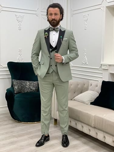 Slim Fit 3 Piece Men's Suits Set V-Neck Double Breasted Vest Formal Wedding Tuxedo Business Solid Blazer Pants2