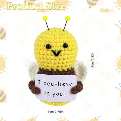 Image of Zibuyu Positive Bee Crochet Doll with Emotional Support Card Handmade Knitted Wool Plush for Cheer Up Gifts, Cute Room Decor, Party Decorations & Uplifting Friend Companion