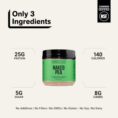 Image of NAKED Vanilla Pea Protein Isolate from North American Farms, Only 3 Ingredients, Vanilla Vegan Protein, NSF Certified, Gluten-Free, Soy Free, GMO Free - 1LB