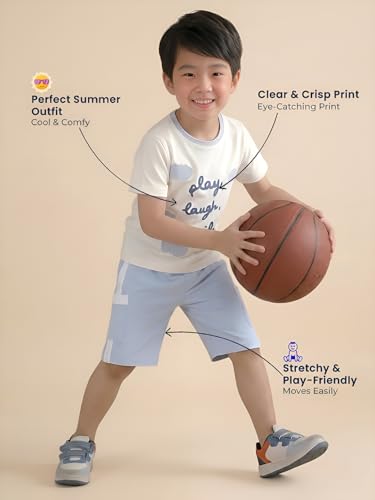 Image of POLKA TOTS 100% Pure Cotton T-Shirt and Shorts Combo For Boys | Summer Dress & Beach Wear for Boys and Toddlers | Breathable Premium Fabric Co-Ord Set Kids | Relaxed Fit Casual Summer Outfit for Kids