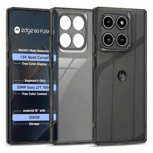 Image of VONZEE Compatible with Motorola Moto Edge 60 Fusion 5G Back Cover Case Clear,[ Anti Yellow ][Military Grade Protection] Hard PC Back Cover Transparent-Black