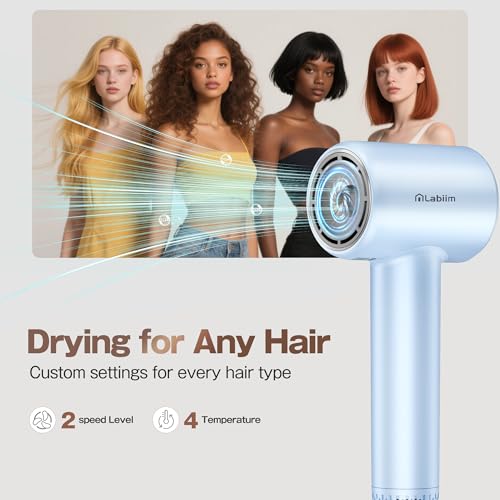 Image of Labiim Hair Dryer, High-Speed Ionic Blow Dryer 110,000 RPM Brushless Motor for Fast Drying, 200M Ions Frizz & Thermo-Control HairDryer with Magnetic Nozzle, Quiet Compact for Home Travel, Blue