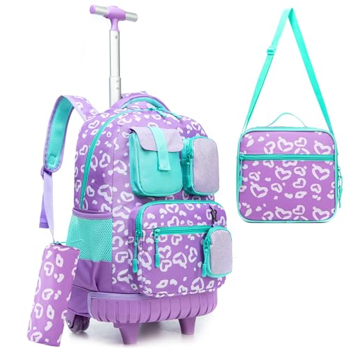 HTgroce Cartable Fille Primaire Roulette Sac Trolley...